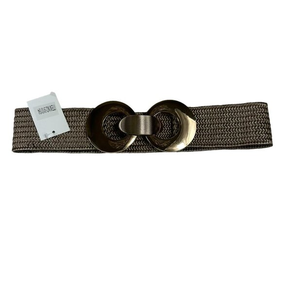 Wide Stretchable Elastic Waist Belt With Metal Double Gold Bucket - Picture 1 of 13